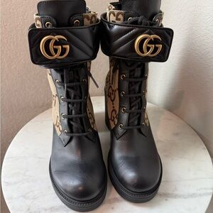 Gucci Women's Black and Brown Lace-Up Boots